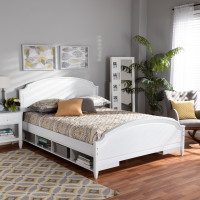 Baxton Studio MG0038-White-Queen Elise Classic and Traditional Transitional White Finished Wood Queen Size Storage Platform Bed